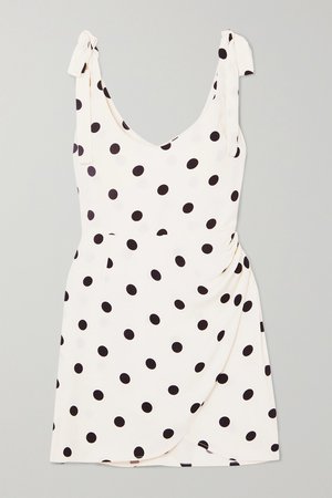 White Yves tie-detailed polka dot crepe de chine wrap-effect mini dress | Reformation | NET-A-PORTER