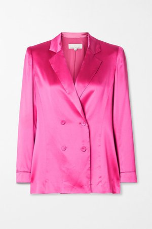 Double-breasted Silk-satin Blazer - Bright pink
