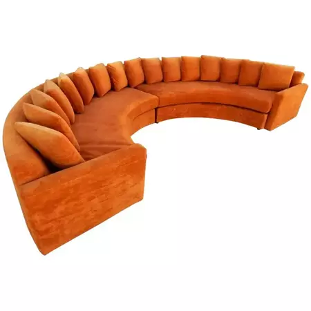 Mid-Century Modern Orange Velvet Semi Circle Sofa at 1stDibs | orange velvet sectional, semi circle couch, orange curved couch
