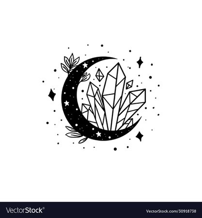 Mystical moon with crystal and stars stars Vector Image