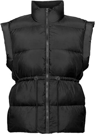 Aimiray Women's Lightweight Down Puffer Vest Stand Collar Padded Gilet Jacket Adjustable Drawstring Outerwear(Black-M) at Amazon Women's Coats Shop