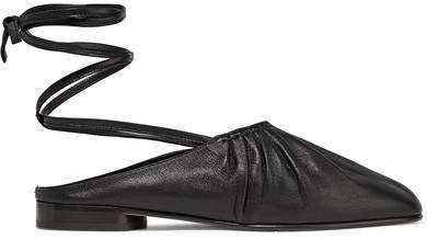 Nadia Lace-up Ruched Leather Flats - Black