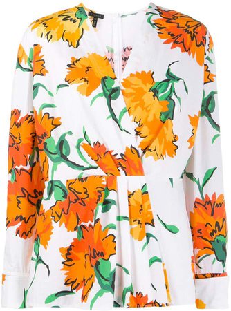 floral-print wrap-style blouse