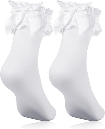 Geyoga White Ruffle Socks Women's White Lace Socks with Bow Princess Socks, White, Einheitsgröße : Amazon.de: Clothing