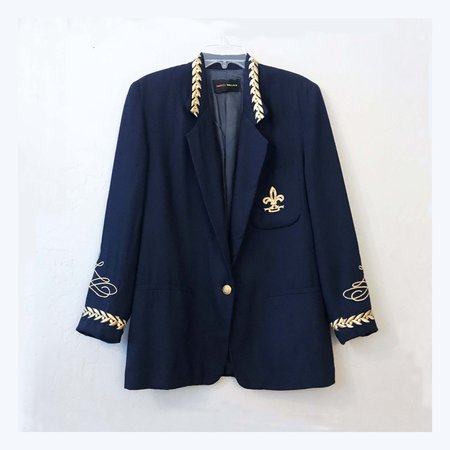 Etsy| User: greatfleamarketfinds | Harris/Wallace Women's Blazer Navy 100% Wool Lined, Gold Embellishments Size M