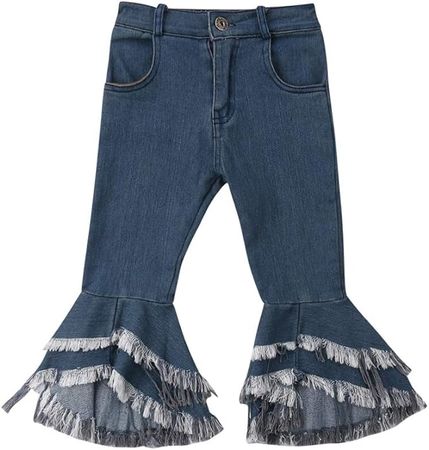 ICECTR Toddler Baby Girl Kids Flared Denim Pants Ruffled Wide Legs Ripped Jeans High Waist Bell Bottoms Casual Clothes