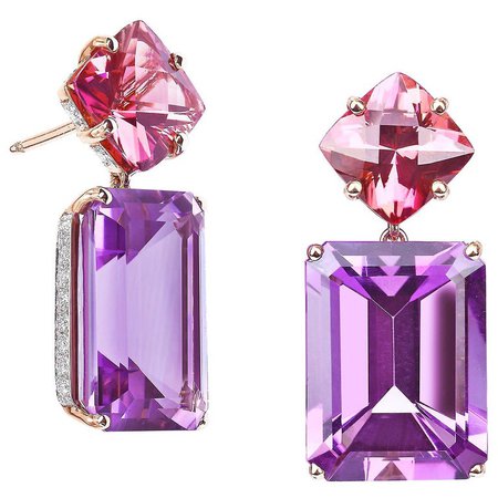 Paolo Costagli 18 Karat Rose Gold Amethyst and Change of Color Tourmaline Earrings
