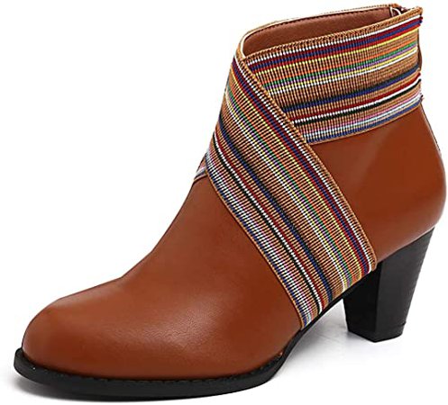 Amazon.com | gracosy Women's Ankle Booties, Leather Block Heel Boots Side Zipper Combat Ankle Handmade Short Boots | Ankle & Bootie