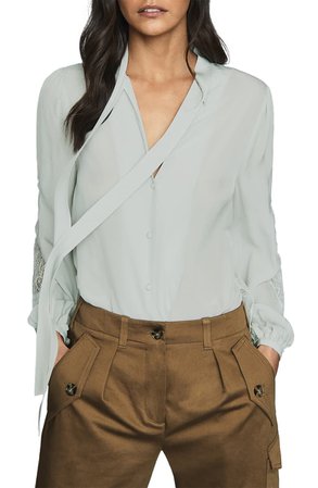 Reiss Liza Tie Neck Lace Inset Blouse | Nordstrom