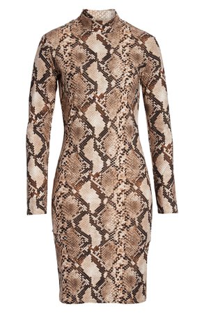 Leith Snake Print Long Sleeve Body-Con Dress