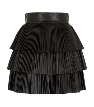 Black Leather Tiered Ruffle Skirt