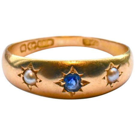 Antique Gypsy Ring, Gold, Sapphire and Pearl For Sale at 1stdibs