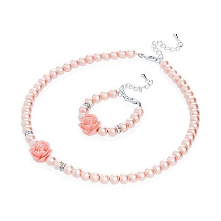Pink Pearl Necklace With Pink Rose Pendant