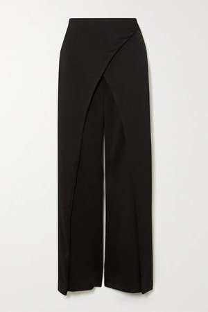 Claudette Wrap-effect Satin Wide-leg Pants - Black