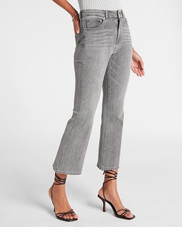 High Waisted Flexx Gray Cropped Flare Jeans | Express