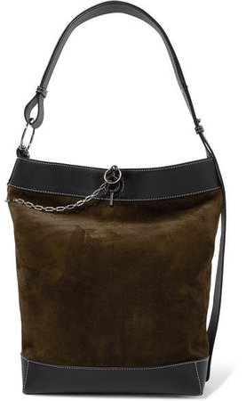 Lock Leather-trimmed Suede Tote - Dark green