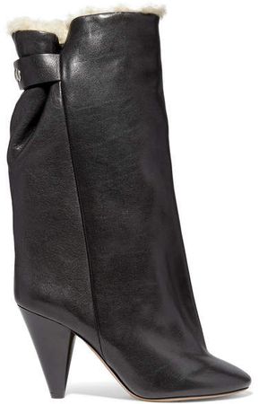 Lakfee Shearling-lined Leather Ankle Boots - Black