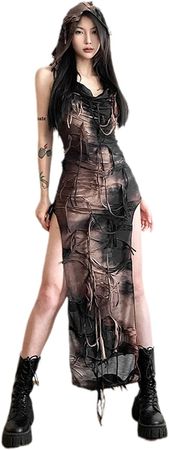 Amazon.com: Cyber Goth Desert Walker Hooded Dresses Y2k Punk Grunge Hollow Out Midi Dress Women Sexy Split Side Solid Streetwear : Clothing, Shoes & Jewelry