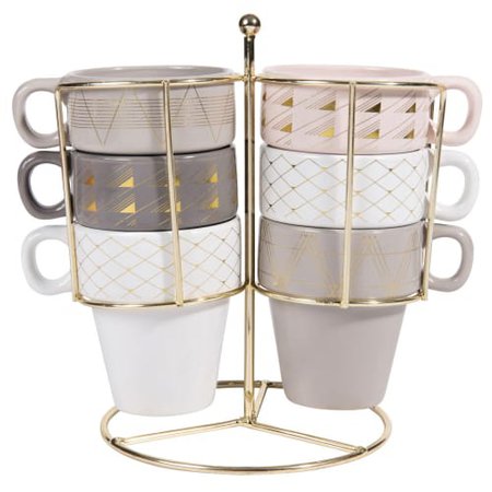 Ständer mit 6 Kaffeetassen aus bunter Fayence Modern Copper | Maisons du Monde