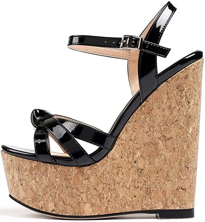 *clipped by @luci-her* High Heels Sandals for Women Wedge Wooden Heel Platform Open Toe Ankle Strap