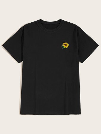 Guys Sunflower Embroidery Short Sleeve Tee | ROMWE