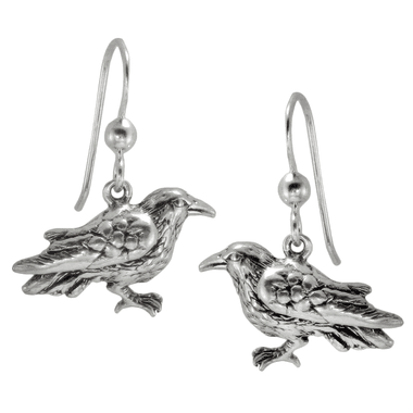 Sterling Silver Raven Crow Dangle Earrings Corvid Bird Totem Jewelry