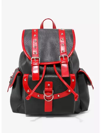 Red & Black Spike Faux Leather Slouch Backpack | Hot Topic
