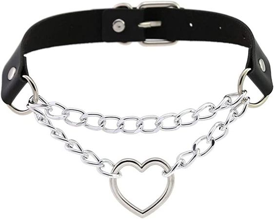 Amazon.com: YA-LIDS Choker Collar Necklace, Adjustable Leather Rock Punk Choker Collar Necklace for Girls Women (Heart Chain)