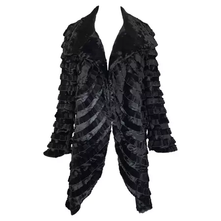 2000's Giorgio Armani Victorian Style Ruffles Black Fur Coat Jacket For Sale at 1stDibs