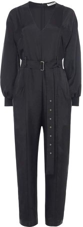 Mendini Twill V-Neck Jumpsuit with Ribbed Cuff