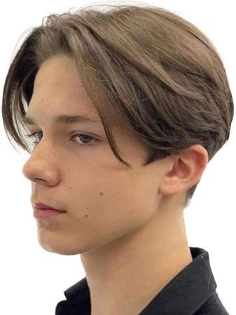 Kaneles Short Straight Men Wigs Synthetic Wig Realistic Natural Middle Part Wigs for Men (Brown)
