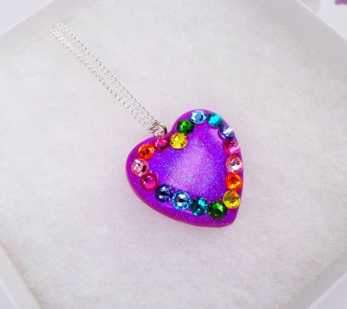 Festival Rainbow Purple Heart Pendant Resin Glitter Rainbow | Etsy