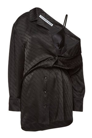Alexander Wang - Asymmetric Shirt Dress with Lace - black