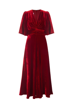 Suzannah London red velvet midi dress