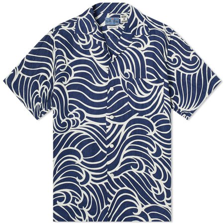 Blue Blue Japan Wave Print Linen Vacation Shirt Indigo | END.