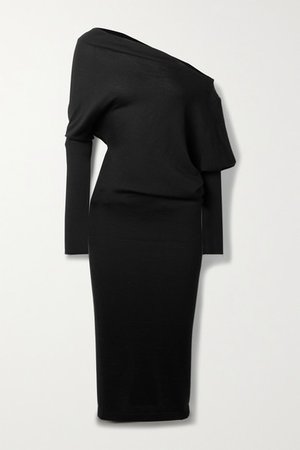One-shoulder Cashmere And Silk-blend Dress - Black