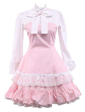 Amazon.com: Hugme Cotton Pink And White Lace Classic Lolita Dress: Clothing