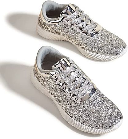 Amazon.com | BELOS Women's Glitter Shoes Sparkly Lightweight Metallic Sequins Tennis Shoes | Fashion Sneakers