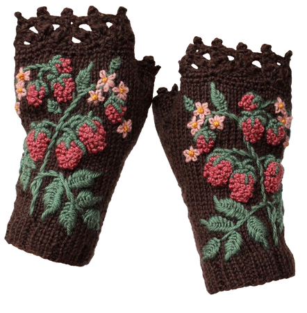 knit fingerless gloves strawberry plant cottagecore