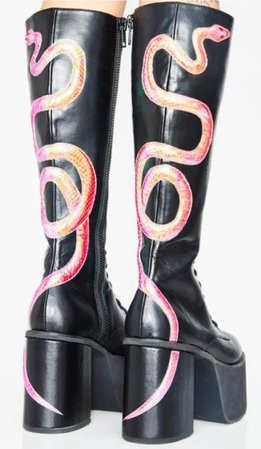 pink snake black boots platform platform shoes