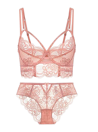 pink bandage lace bra panty set lingerie