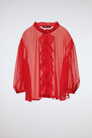SEMI-SHEER BLOUSE WITH RUFFLES - Red | ZARA United States