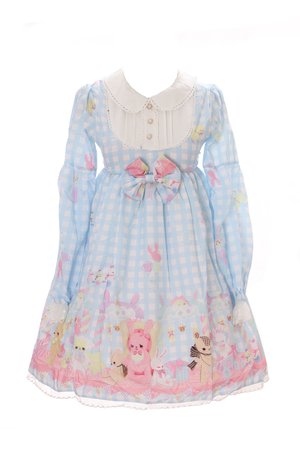 JSK-15-2 BLUE CHECKED Baby Doll Rabbit Bunny Pastel Goth Lolita Dress Cosplay - $56.75 | PicClick