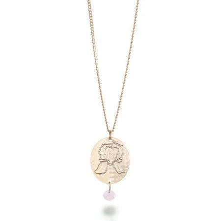 Engraved flower necklace Long Floral Necklace Iris pendant | Etsy