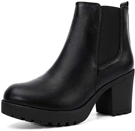 Amazon.com | Moda Chics Women's Ankle Boots Fall Slip On Platform Boots with Heel Black 8 B(M) US | Ankle & Bootie