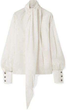Asta Pussy-bow Silk-crepe Blouse - Ivory