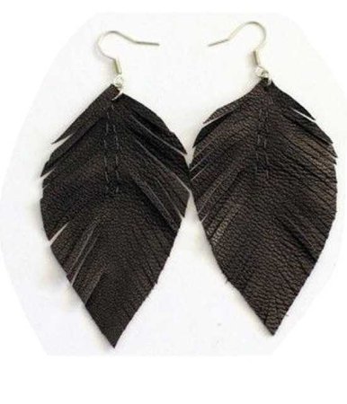 black leather feather earring