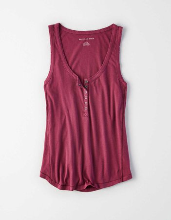 AE Destroy Henley Tank Top, Olive | American Eagle Outfitters