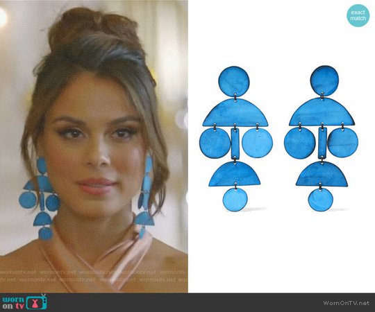 WornOnTV: Cristal’s pink cross neck gown and blue statement earrings on Dynasty | Nathalie Kelley | Clothes and Wardrobe from TV