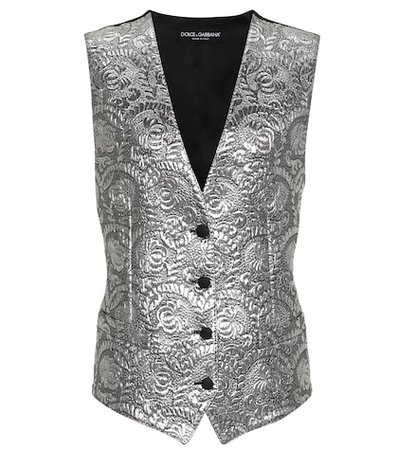 Metallic silk-blend jacquard vest